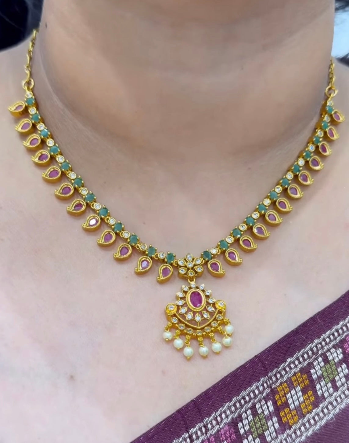 Beautiful mango short necklace – Sujatha Gold Covering Works