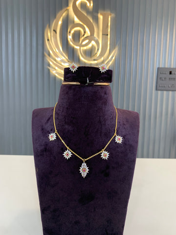 Beautiful diamond replica GJ drops chain set with earrings (18 inch’s )