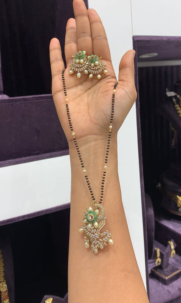 Peacock Pendent set with Black beads