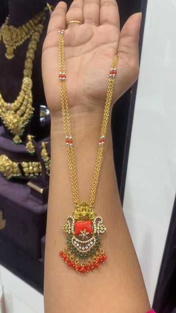 Lakshmi Locket With pagadam Stone and with Handmade Chain 18 inch long