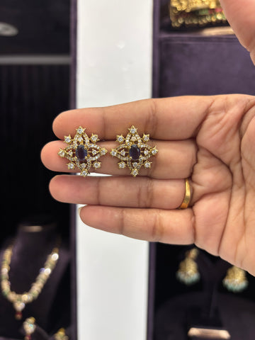 Purple stone Earstuds (pushback)
