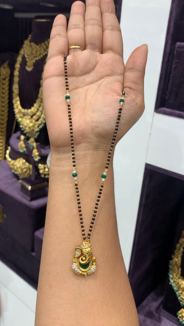 Cute Vinayaka Pendent With Black beads 18 inch long