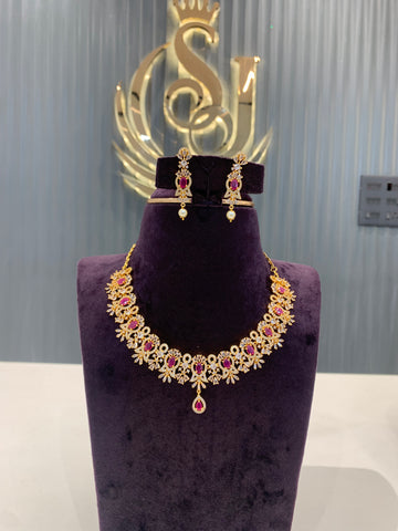 Beautiful CZ necklace with ruby stone