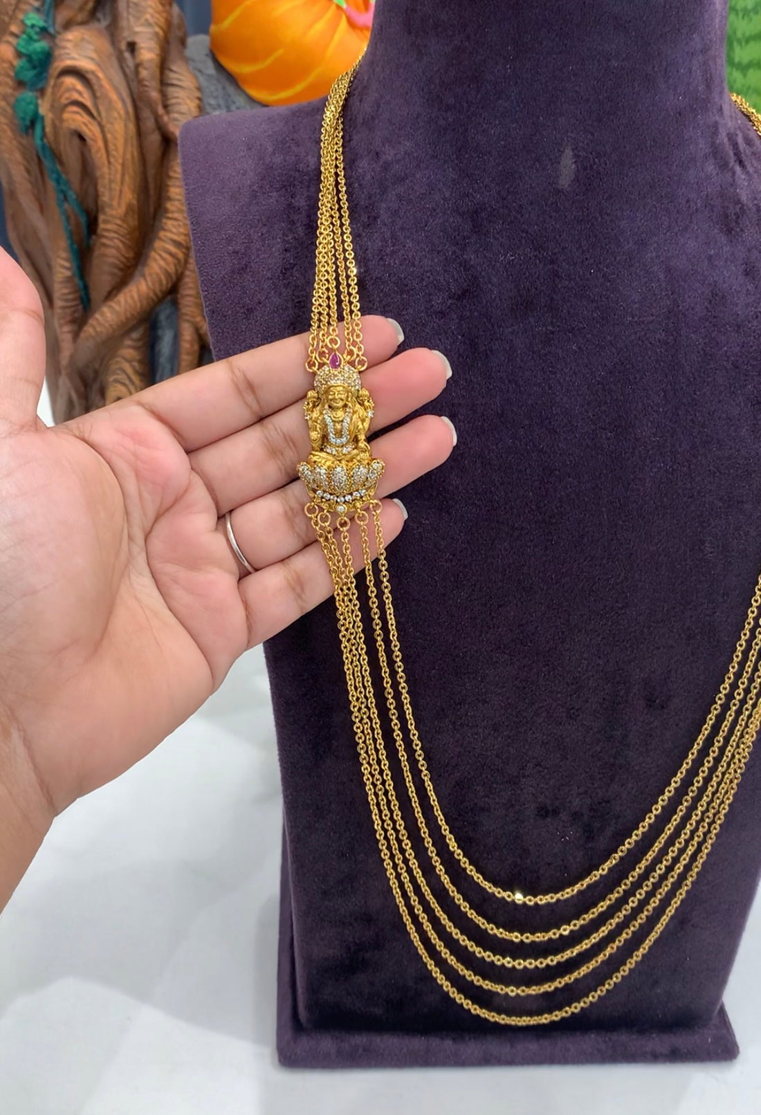 Beautiful Customised 5 Line Chandraharam Chain With Side Locket 24-26 inches