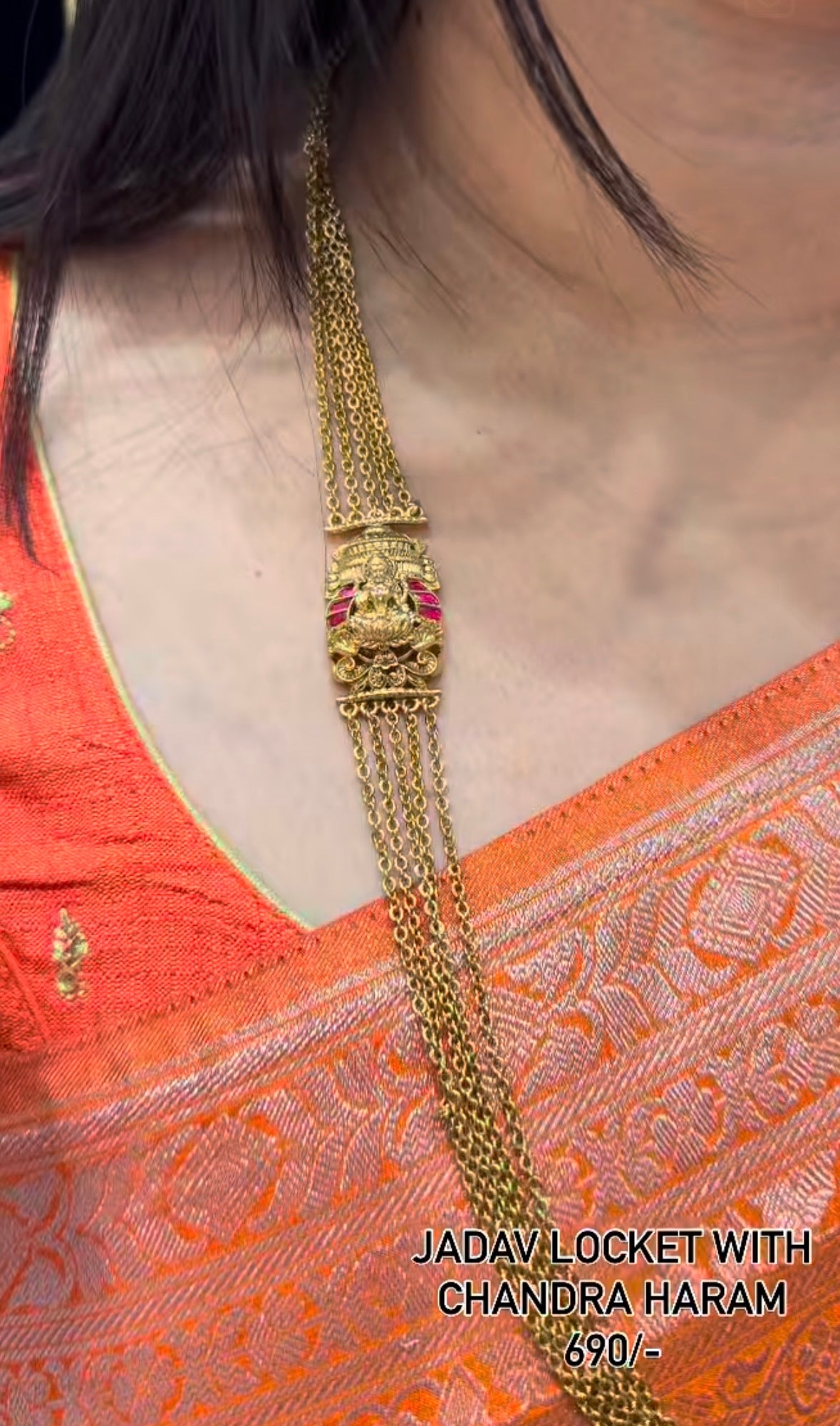 Beautiful customised 6 lines chandraharam set with jadav kundhan traditional pendant