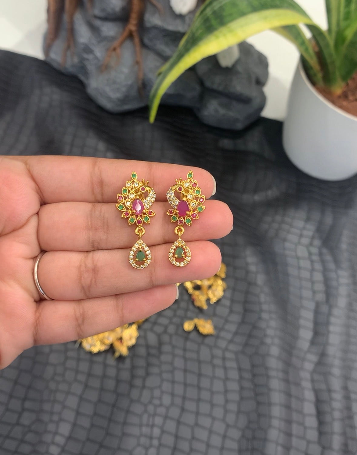 Beautiful Multi Stone Peacock Earrings