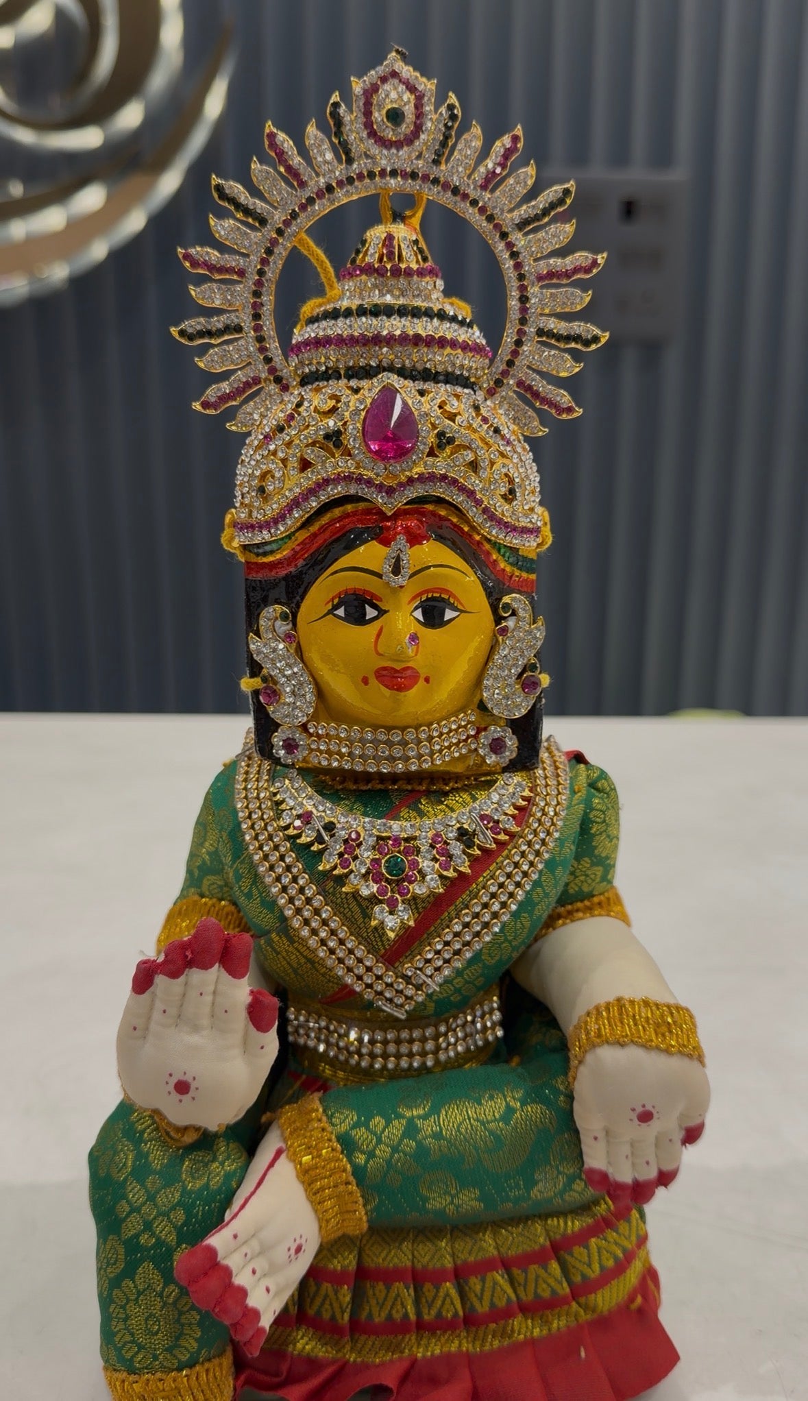 Beautiful dark green colour ammavari idol height 13 inchs with face width 6inchs