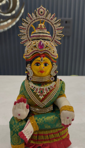 Beautiful dark green colour ammavari idol height 13 inchs with face width 6inchs