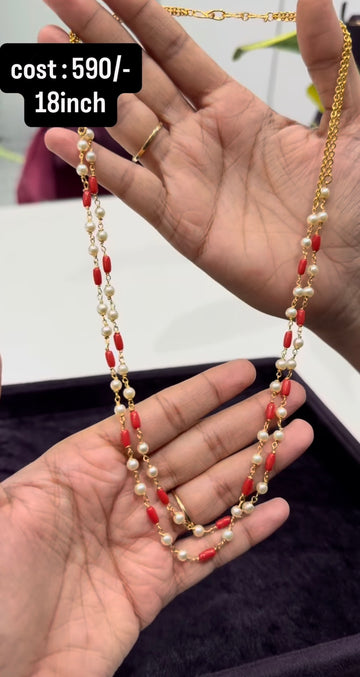 Beautiful customised 2 line coral & white pearls 18 inchs