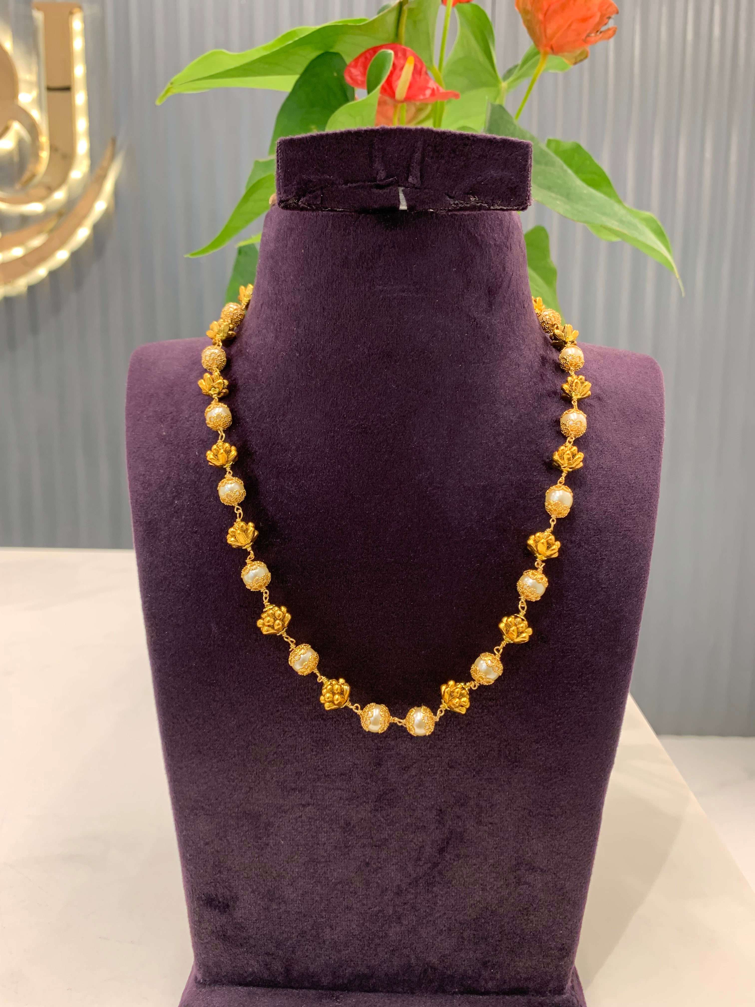 Beautiful Handemade chain with White pearls and Nakshi balls