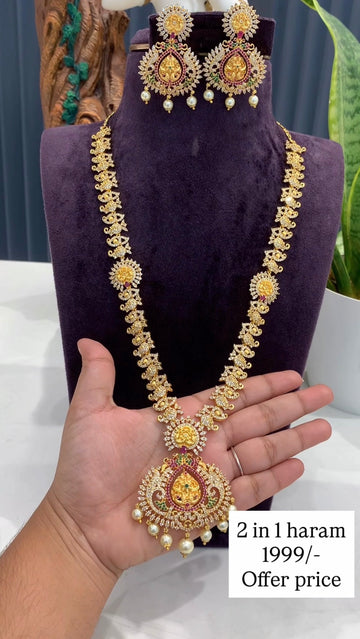 Beautiful traditional CZ 2 in1 haram @offer price