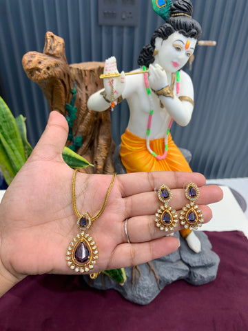 Beautiful nanpatti model purple stone necklace (removable locket set)