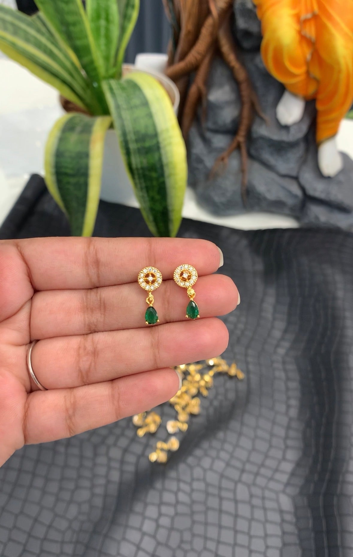 Beautiful Green stone push back earrings