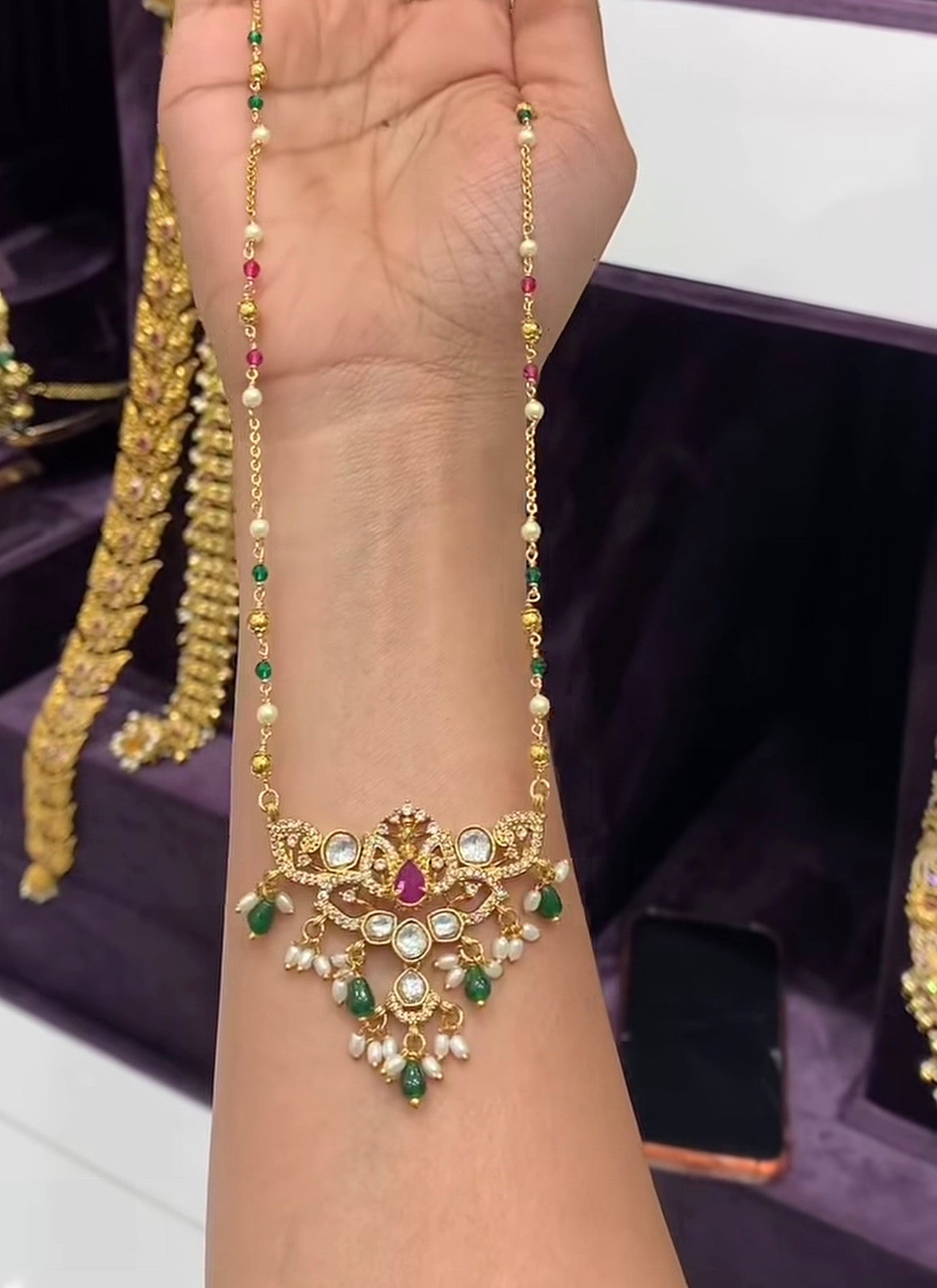 Beautiful Kundhan Stone Locket With Customised Chandraharam