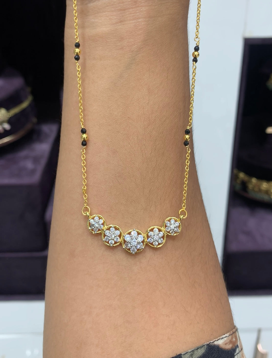 Beautiful Daimond replica locket with Black beads