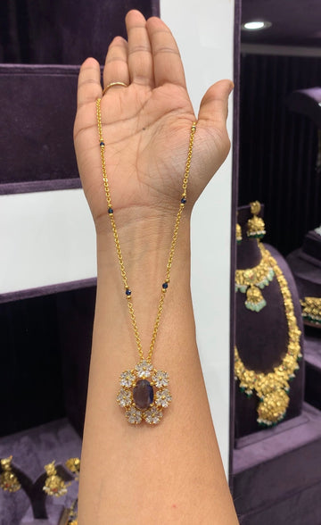 Beautiful customised chandraharam set with purple stone locket