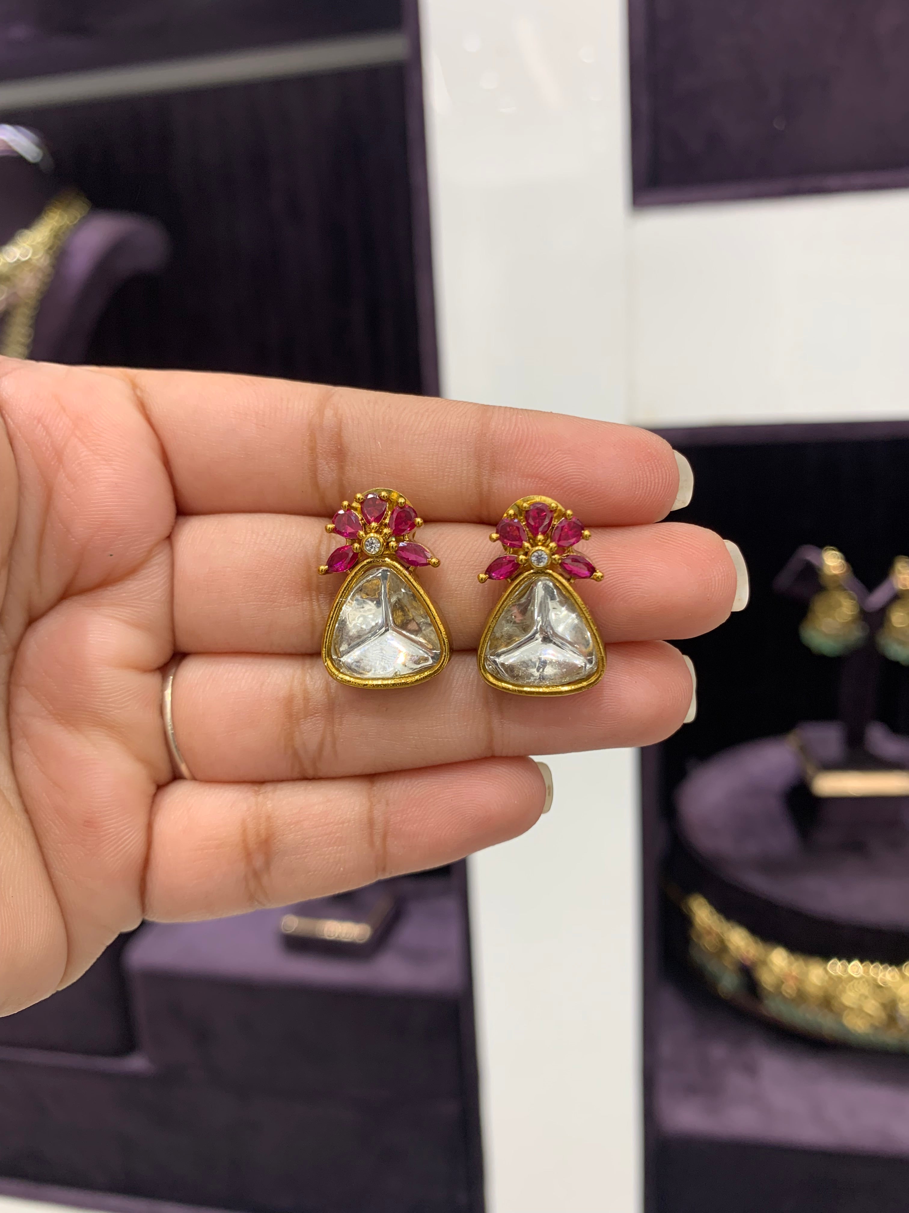 Beautiful polki style moissanite stone studs