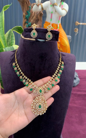 Beautiful green stone party wear necklace