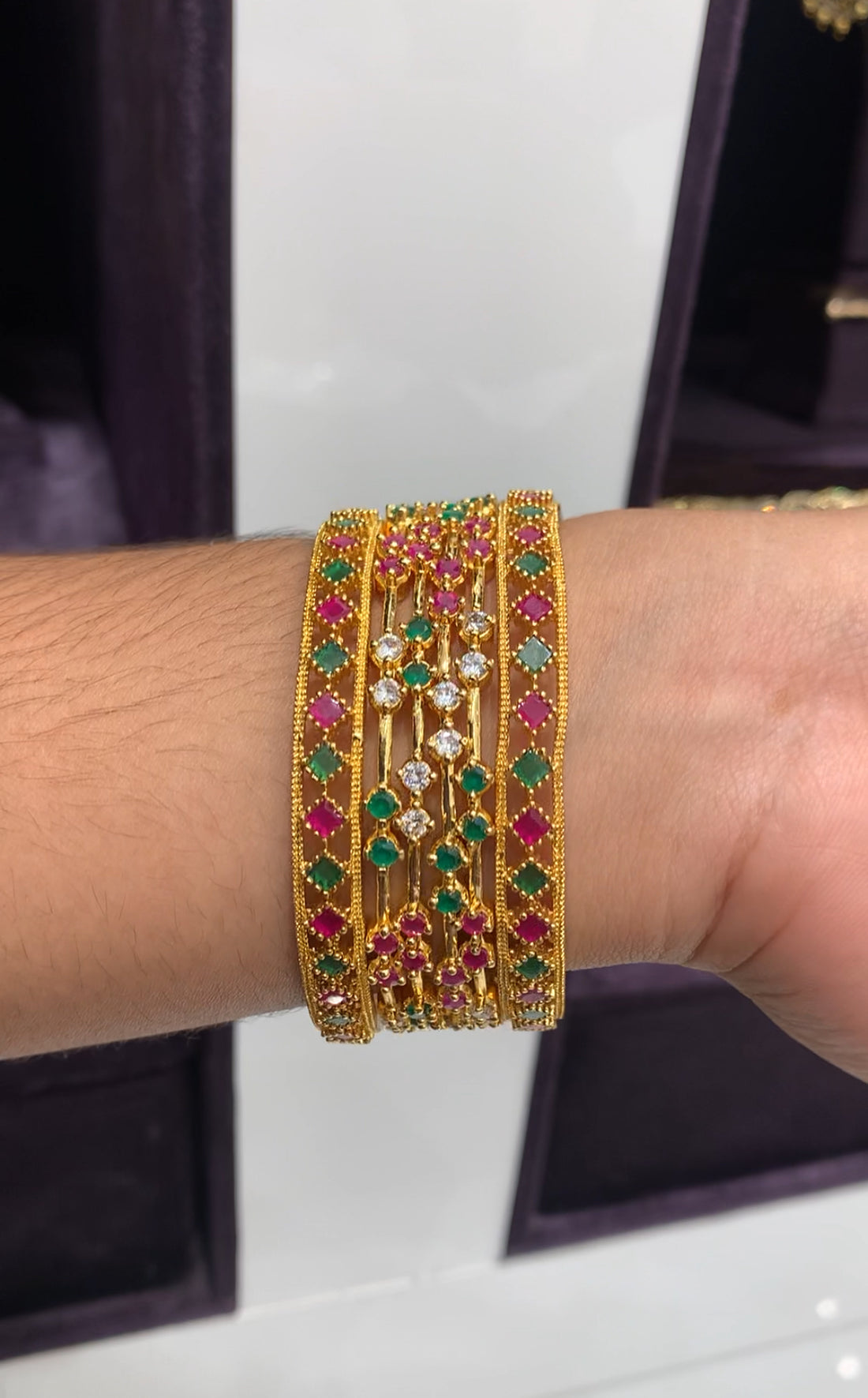 Beautiful multi stone combo bangles set of 6 bangles