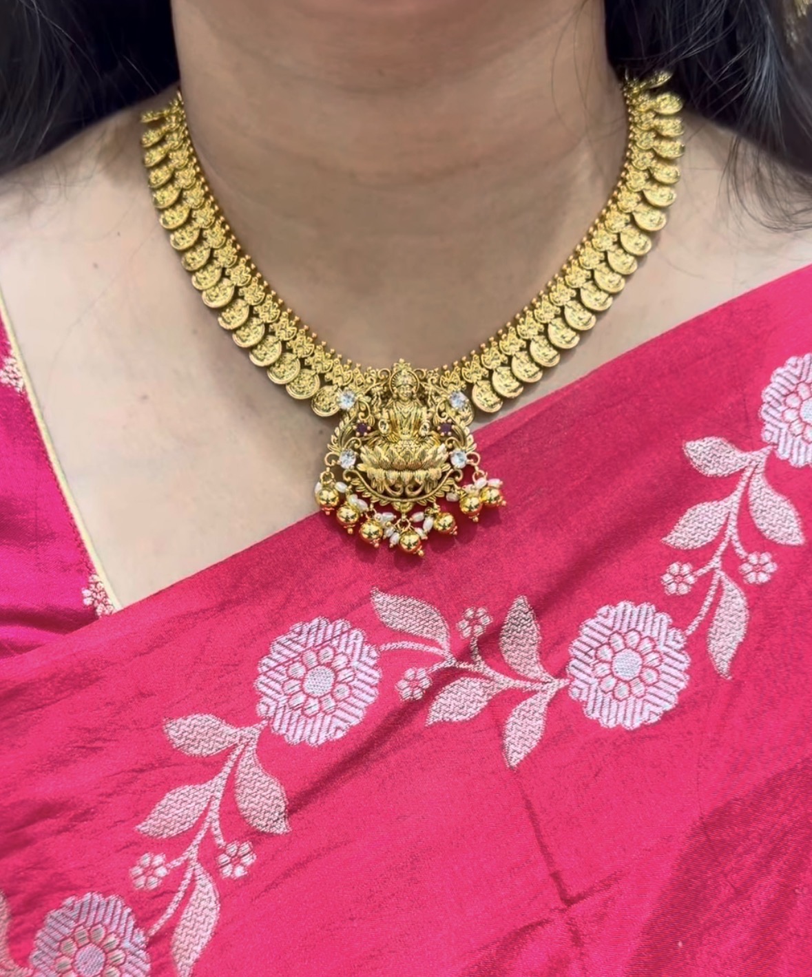 Beautiful Detachable Lakshmidevi Locket With Kasula Necklace