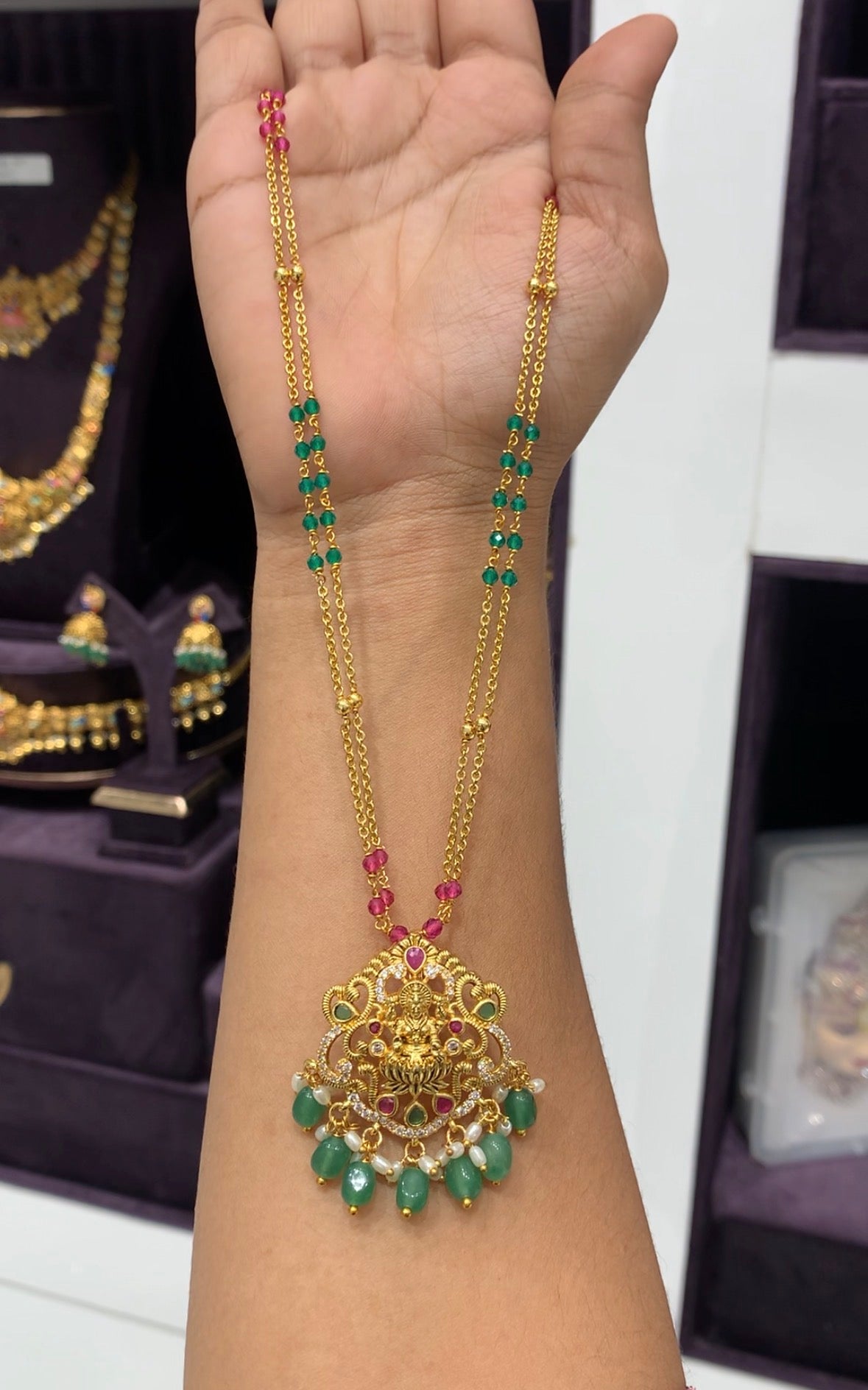 Beautiful customised 2line chandraharam chain with traditional locket