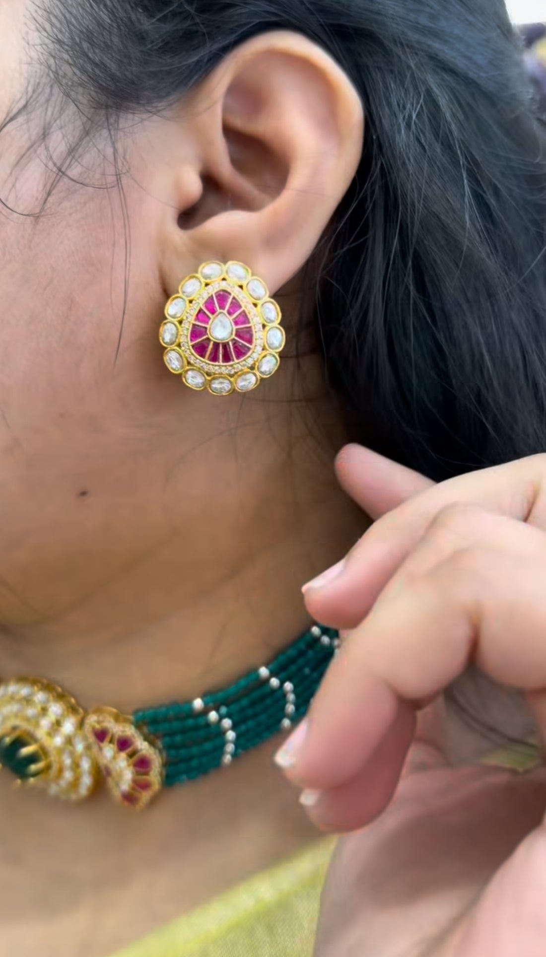 Beautiful jadav stone chocker set