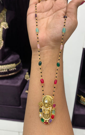 Beautiful Navarathna Balaji locket with Navarathna Black beads
