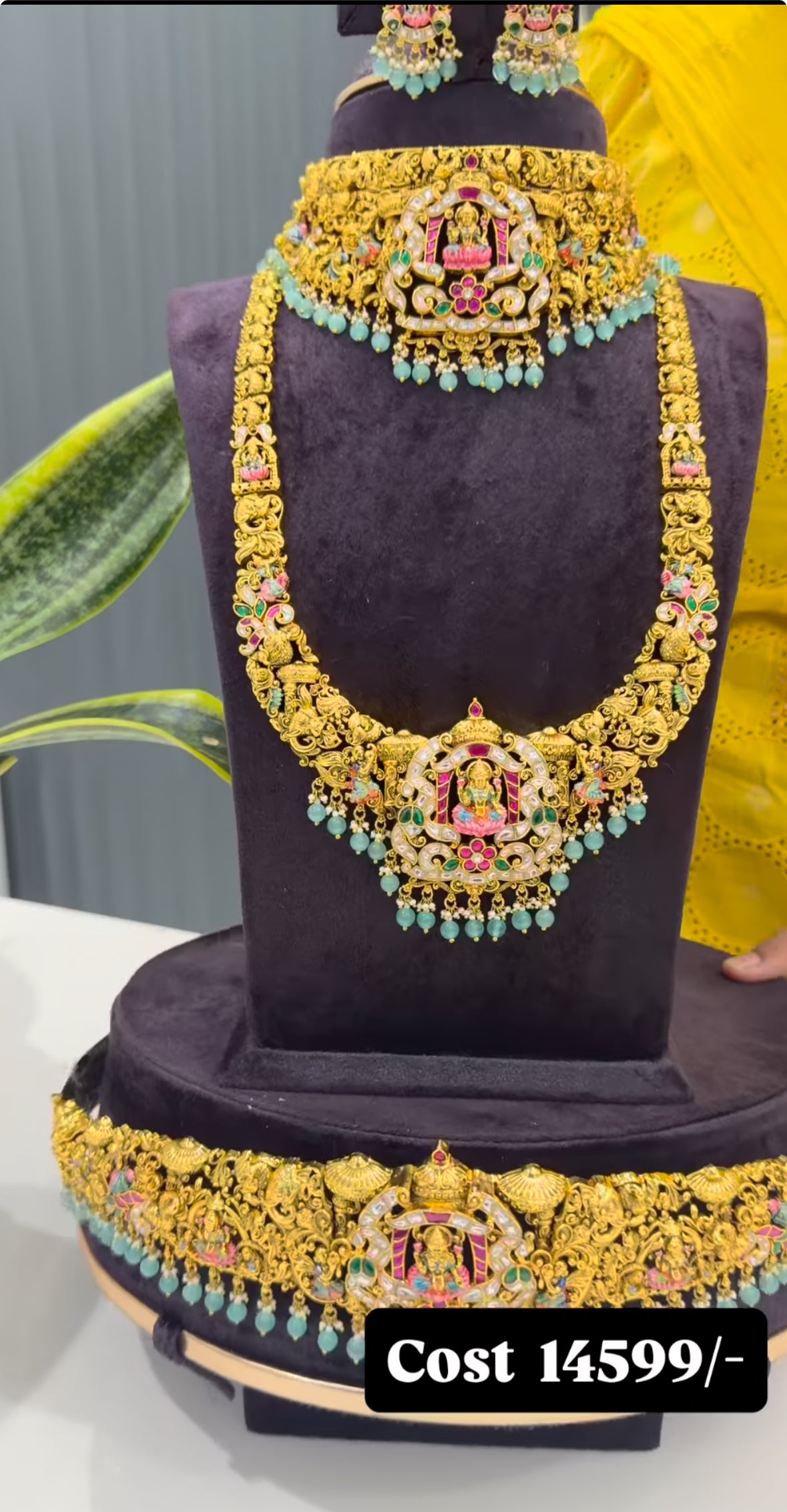 Beautiful meenakari combo set with jadav stone premium set