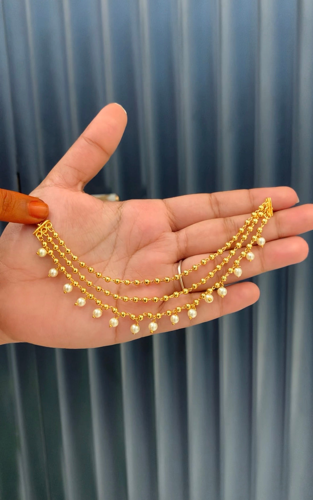 Beautiful handmade 3 line gold bolls champaswaralu