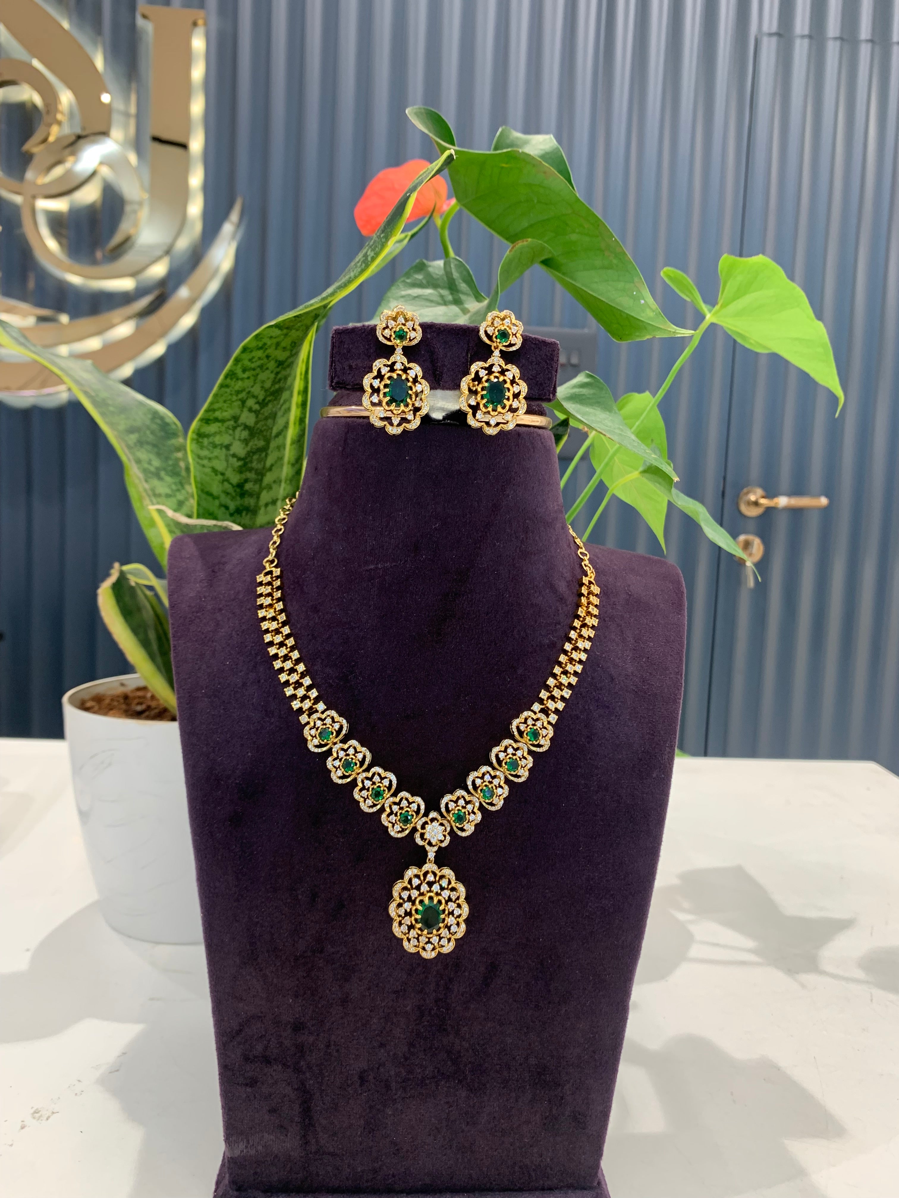 Beautiful party wear green stone necklace