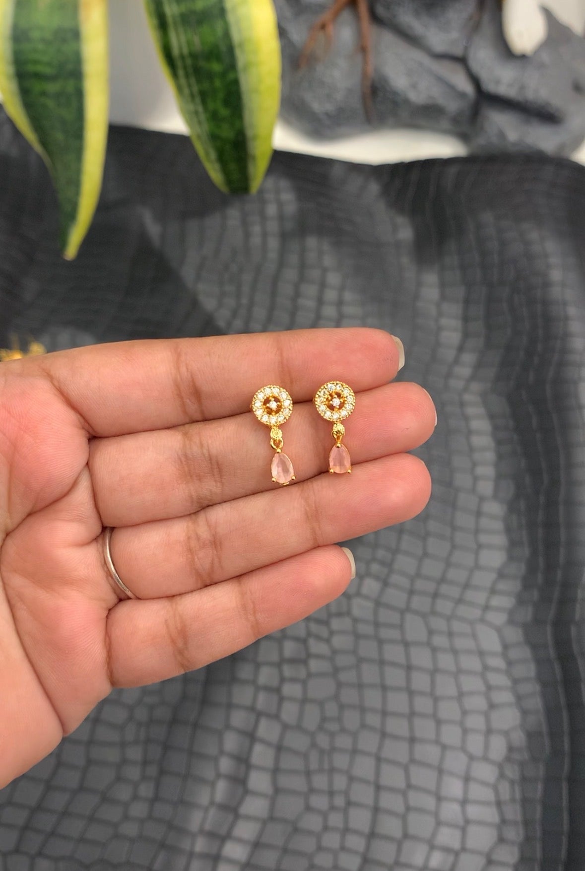 Beautiful pink stone push back earrings