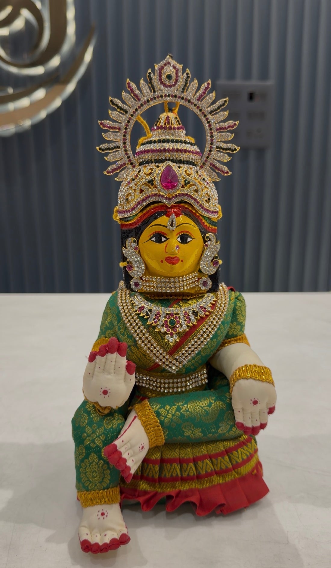 Beautiful dark green colour ammavari idol height 13 inchs with face width 6inchs