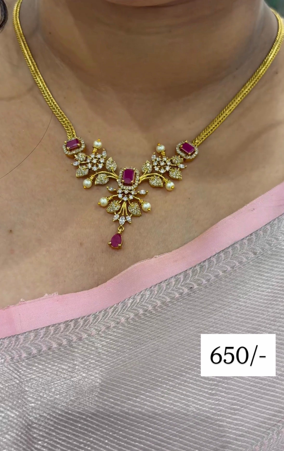 Beautiful ruby stone simple necklace