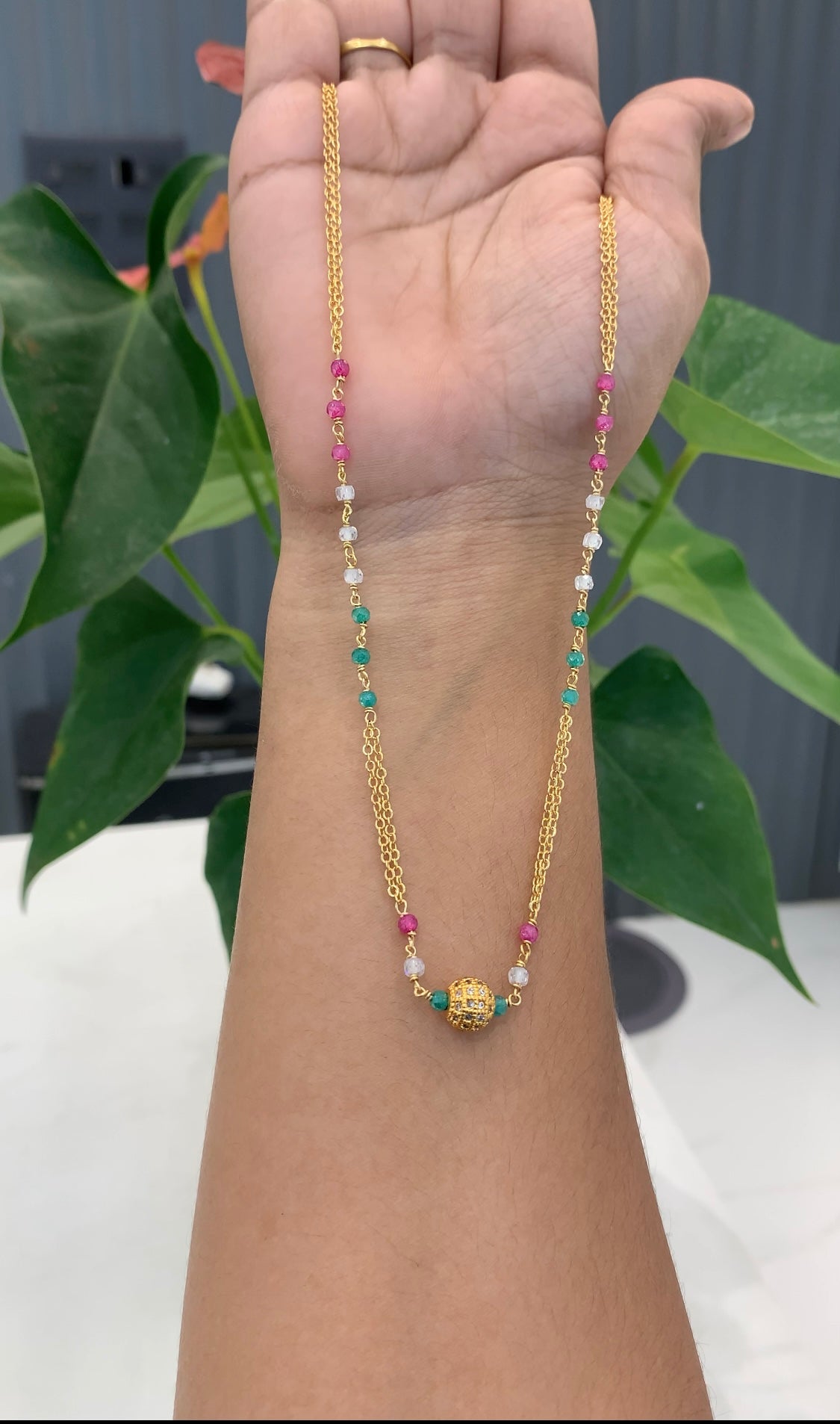 Beautiful Handmade Chain with Premium crystals and Cz ball
