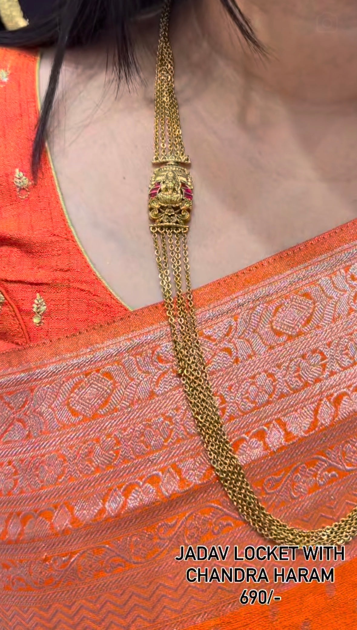 Beautiful customised 6 lines chandraharam set with jadav kundhan traditional pendant