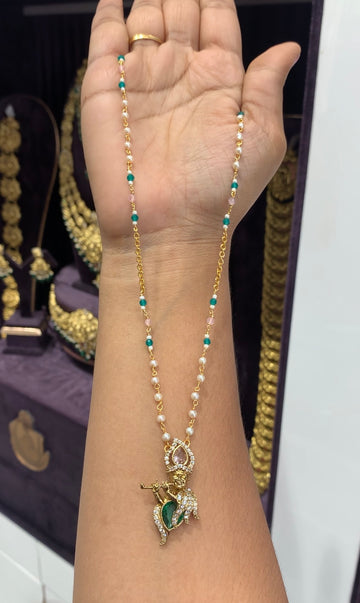 Beautiful cute Krishna locket with handmade chain with pearl chain