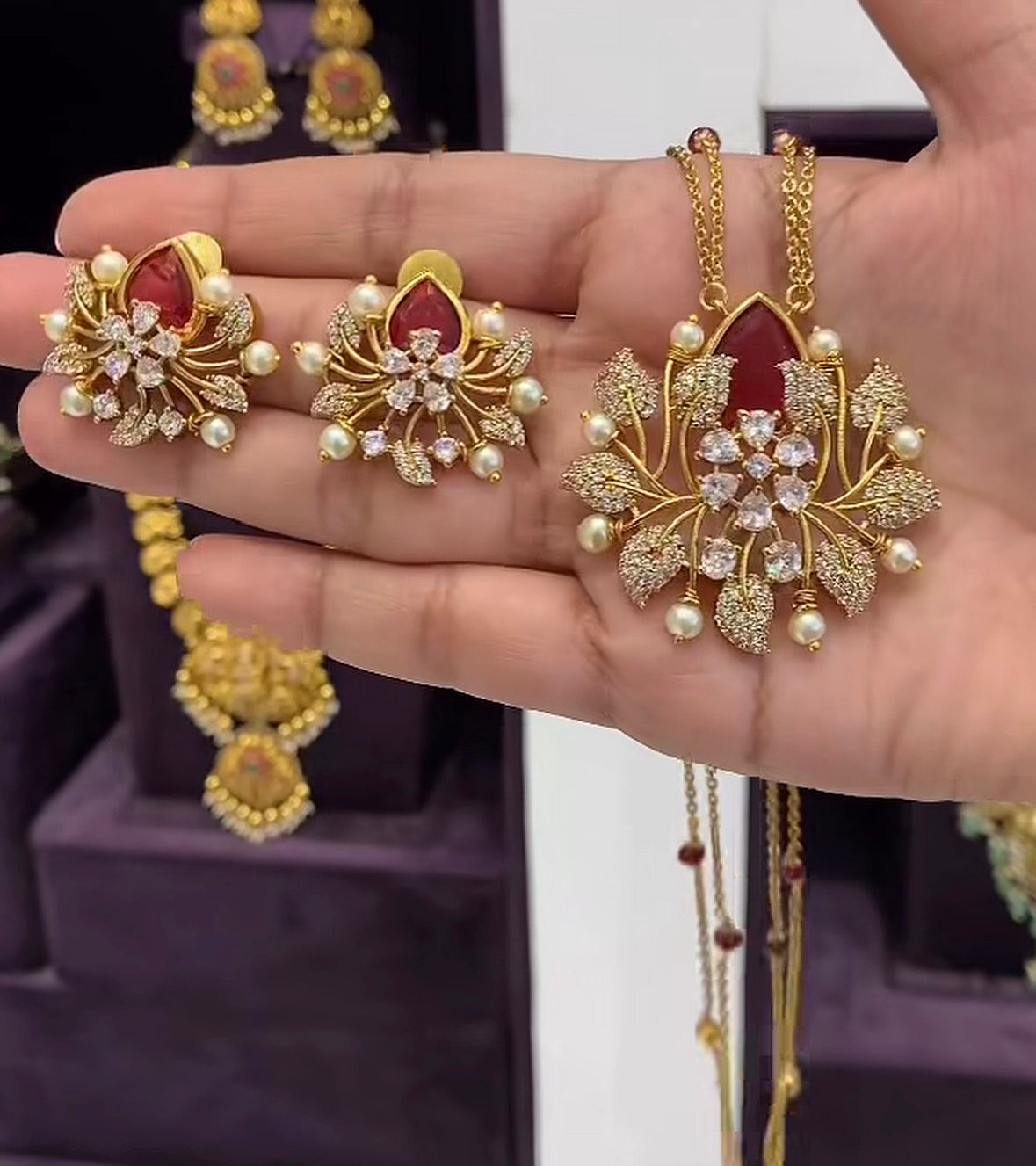 Beautiful Pendent set with Customised Chandraharam Chain
