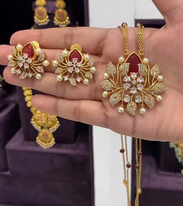 Beautiful Pendent set with Customised Chandraharam Chain