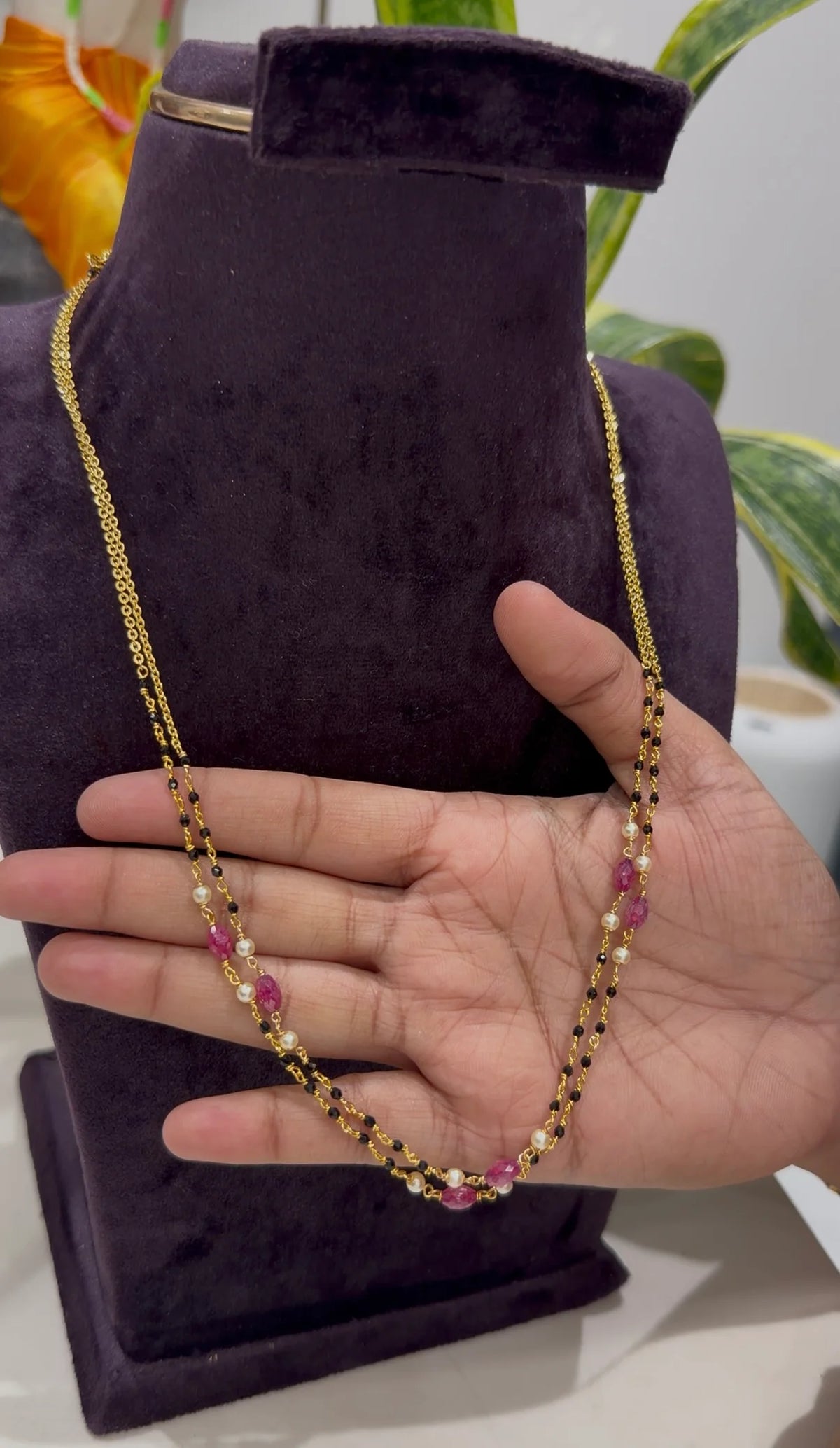 Beautiful hand-making blackbeads 2layers chain 18 inches Long
