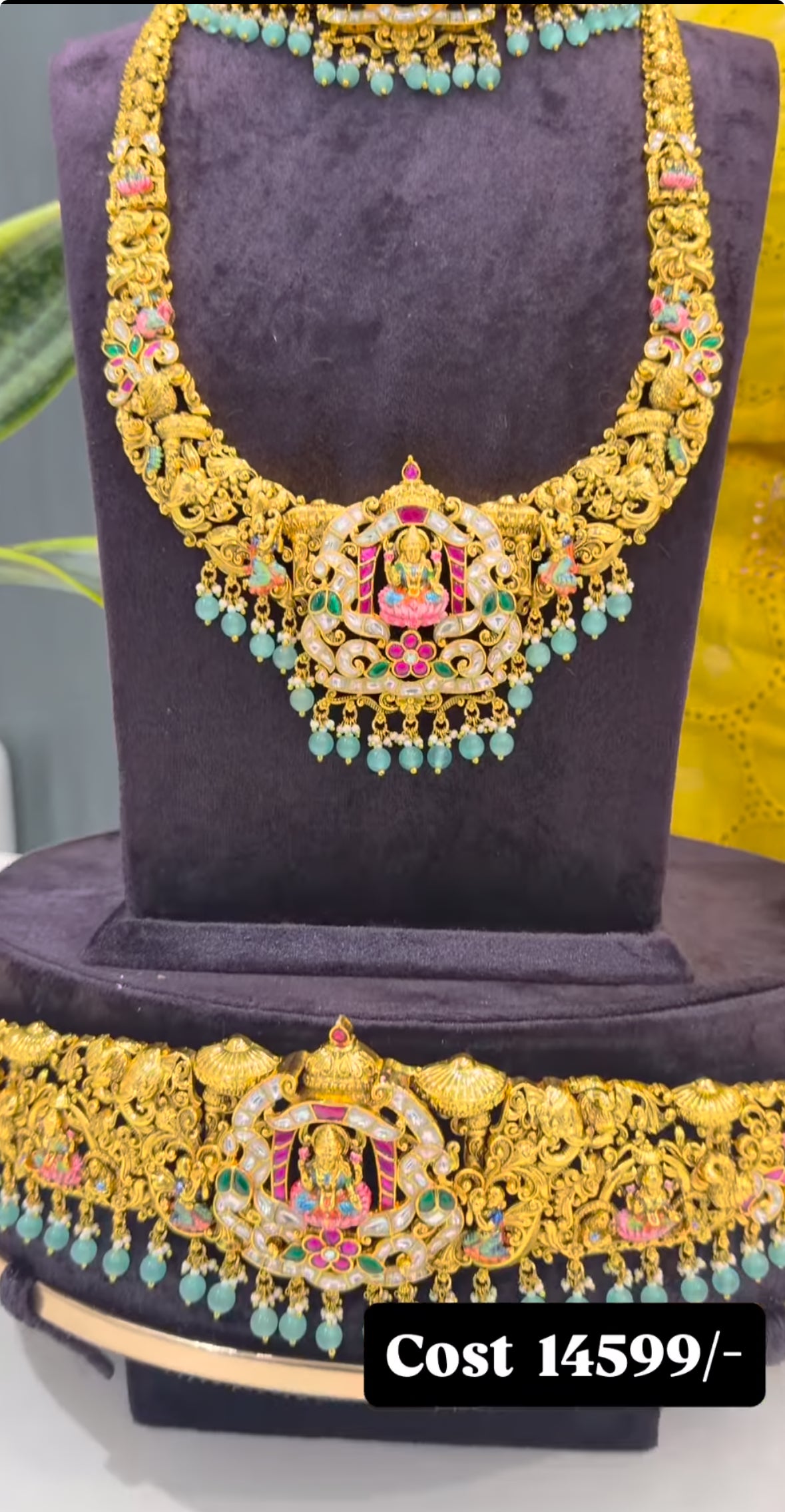 Beautiful meenakari combo set with jadav stone premium set