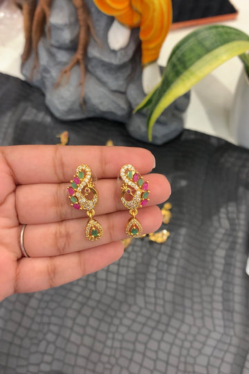 Beautiful peacock multi  stone earrings with pushback