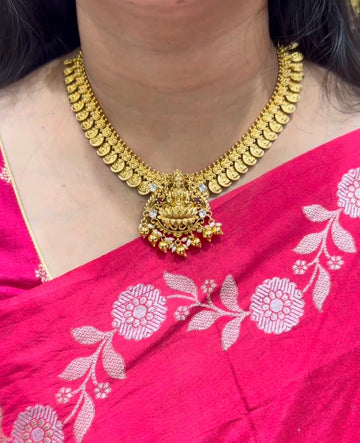 Beautiful Detachable Lakshmidevi Locket With Kasula Necklace