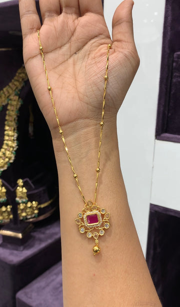 Beautiful Pink uncut stone Locket with chain