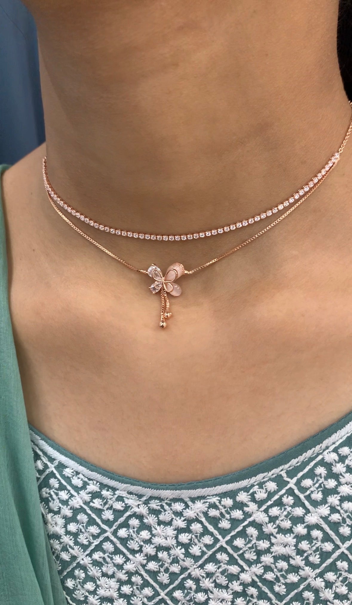 Beautiful rose gold simple chain with back adjustable rings