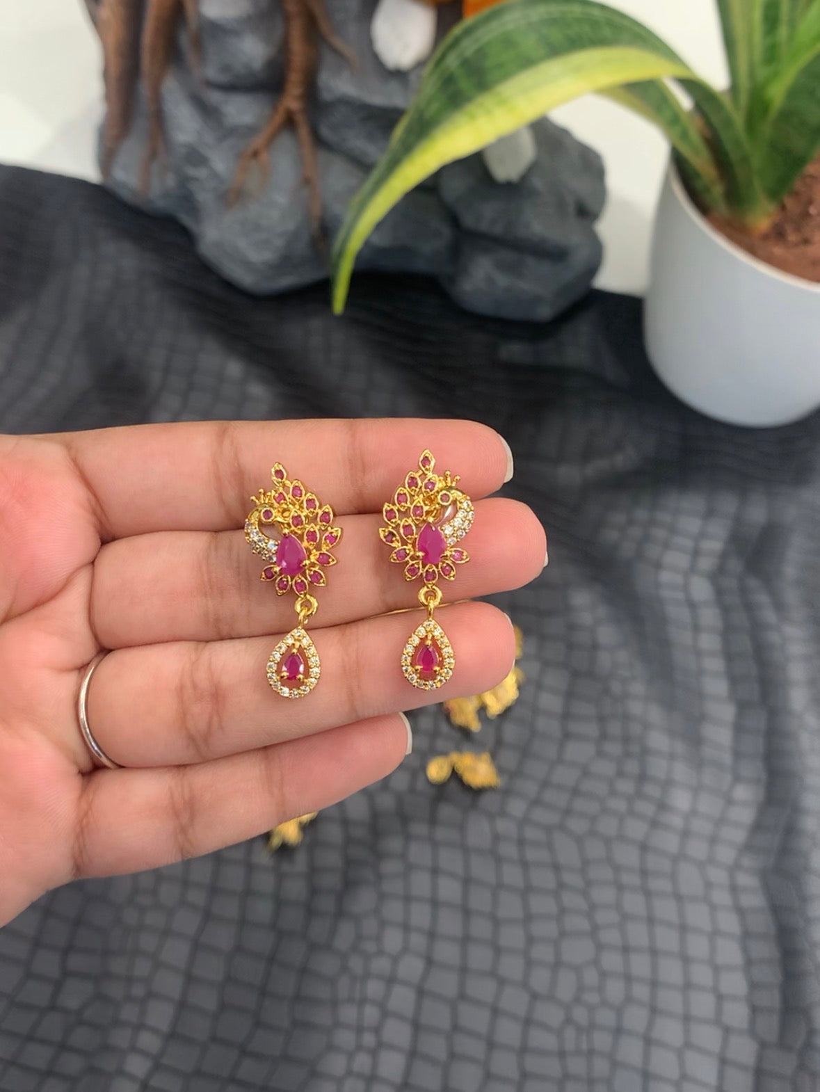 Beautiful Ruby stone peacock Earrings