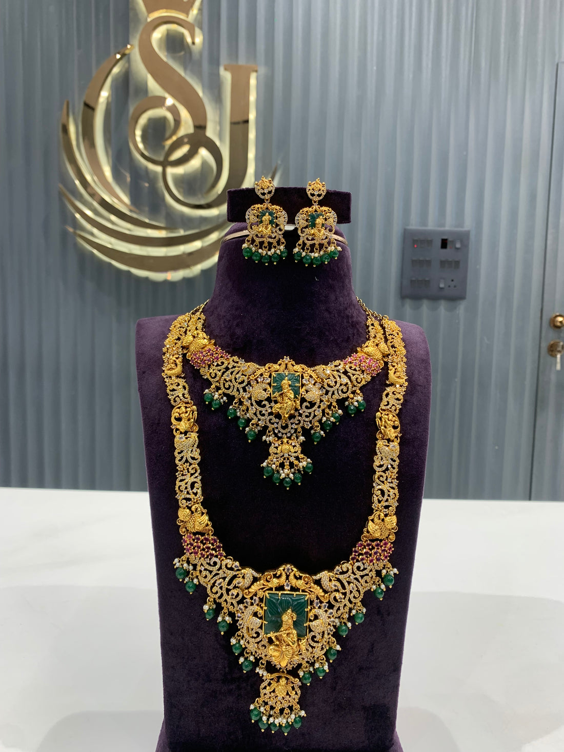 Beautiful combo set (long haram +short necklace + 1 set earrings )