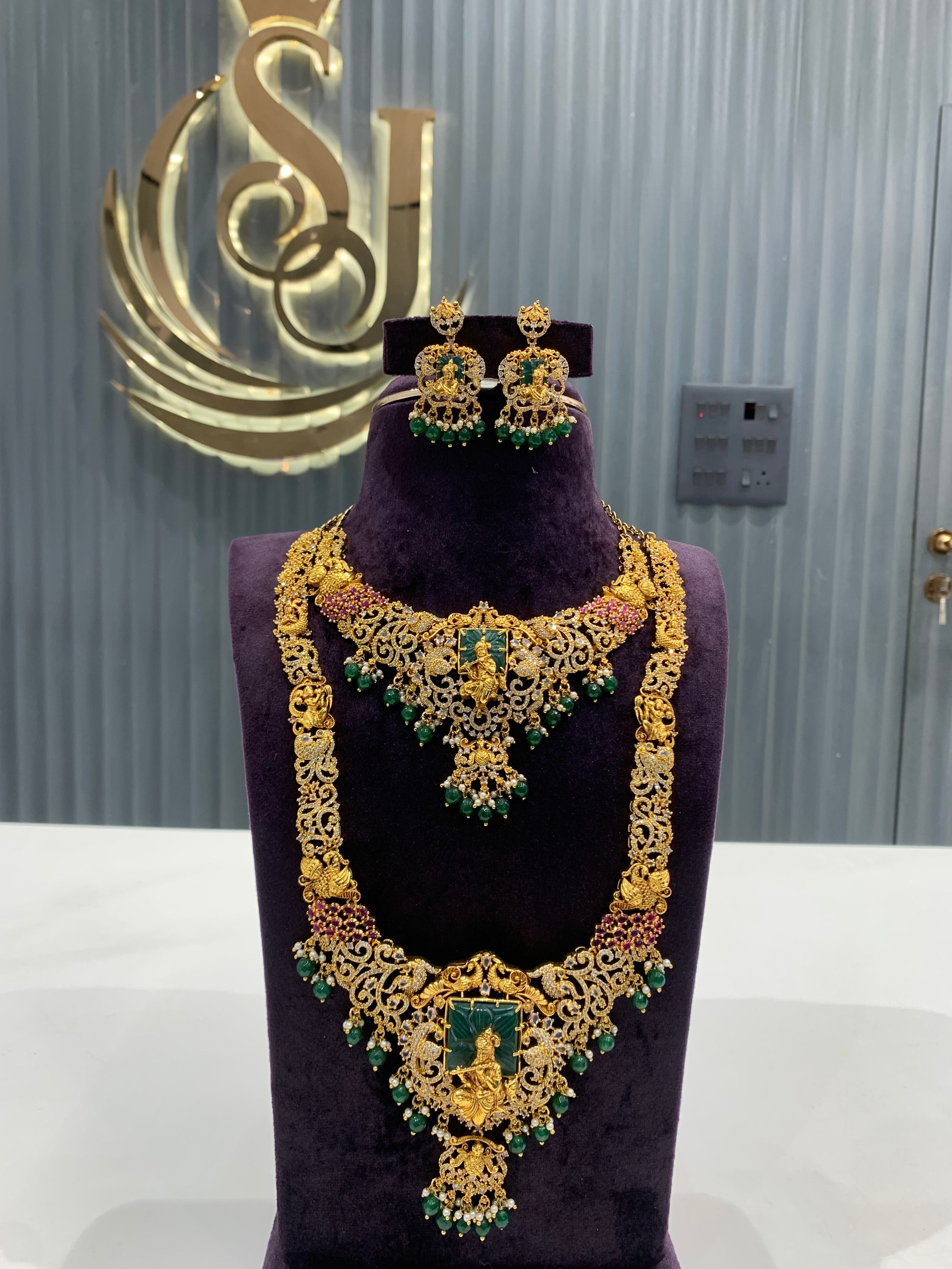 Beautiful combo set (long haram +short necklace + 1 set earrings )