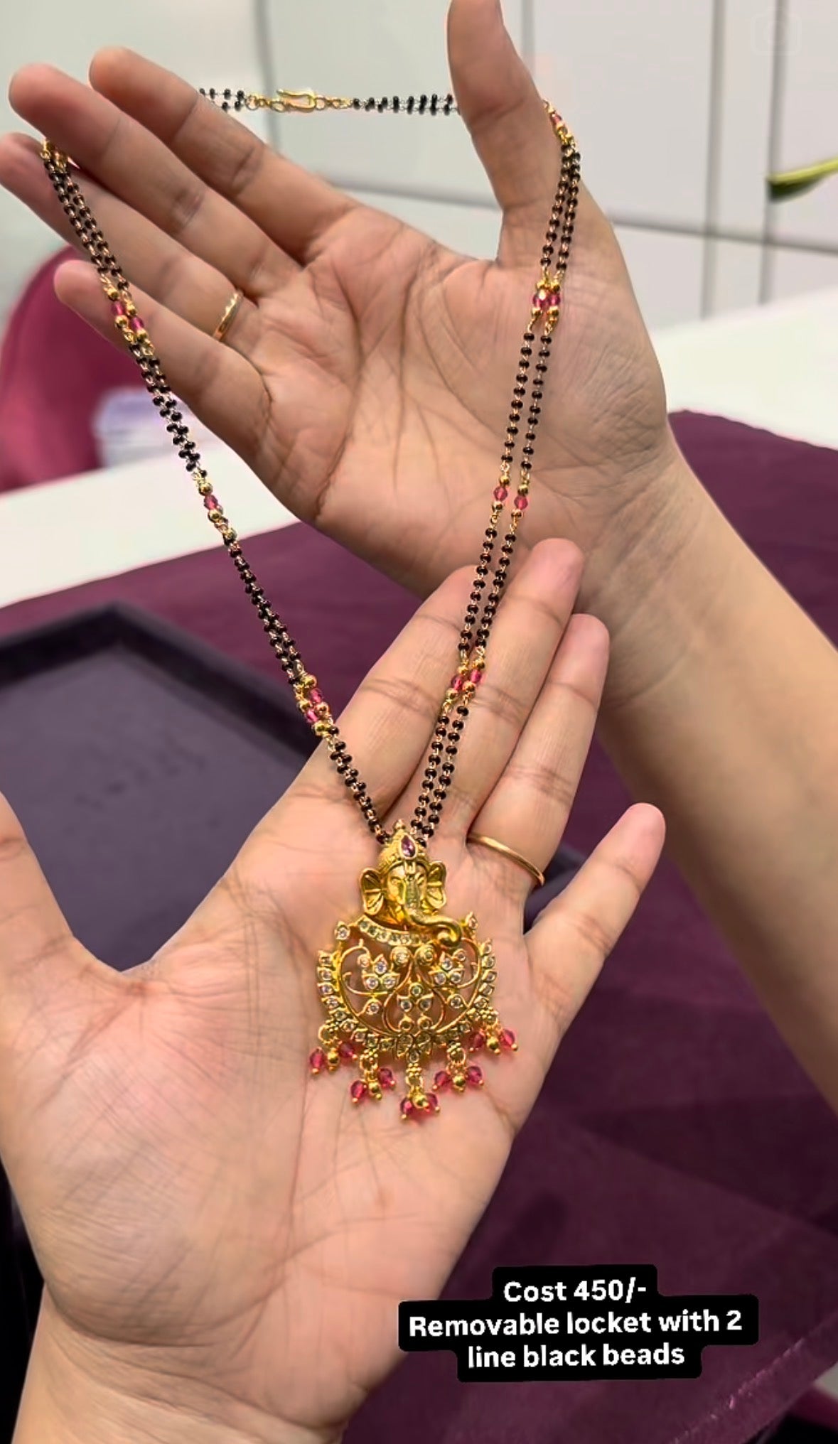 Beautiful Removable Ganesh Locket with 2line Blackbeads