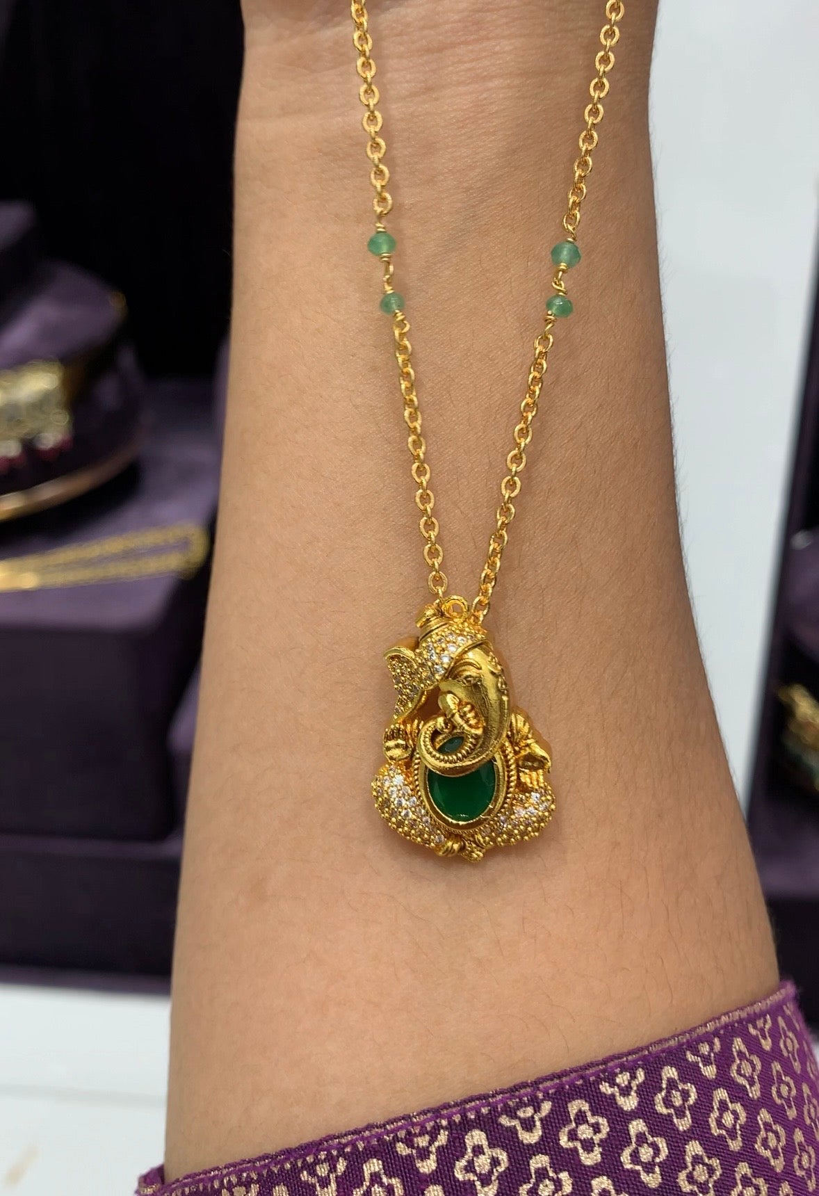 Beautiful Green stone locket with black beads