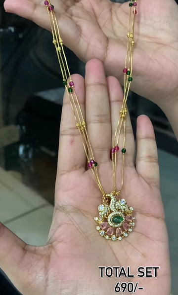 Beautiful pendant set with backhook and with 3 line multi chain